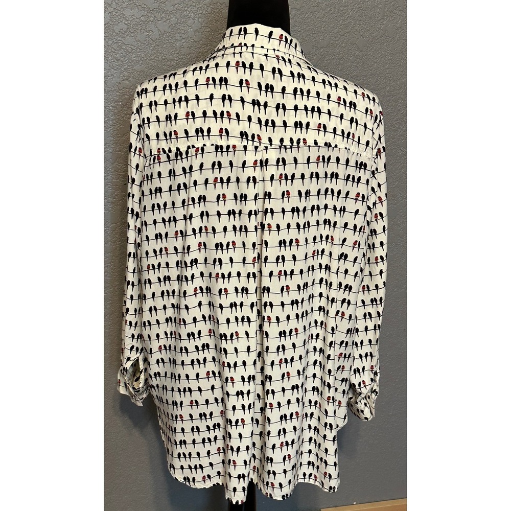 Jane and Delancey Birds on a Wire Shirt Womens 1X Rayon Roll Tab Sleeve Blouse - Picture 2 of 15